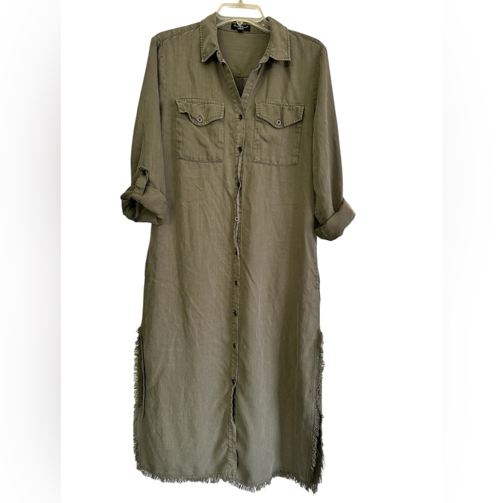 Velvet Heart Olive Green Button-Down Shirt Dress Size M